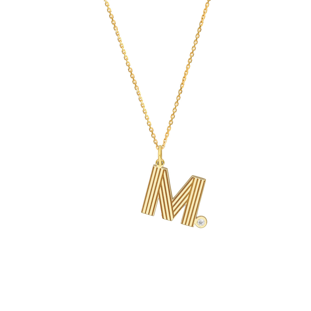 Block Lined Initial M with Diamond Necklace