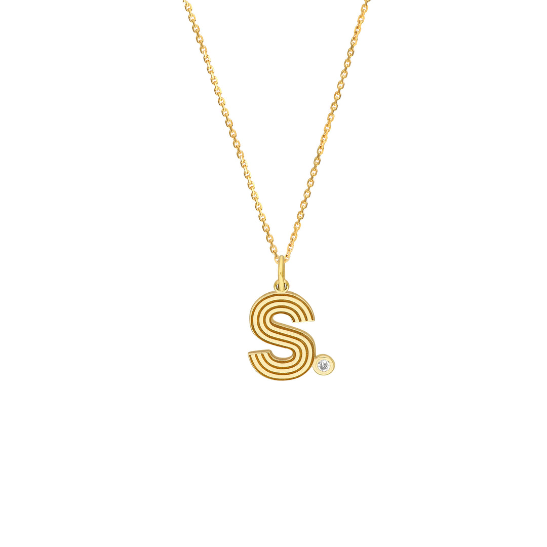 Block Lined Initial S with Diamond Necklace