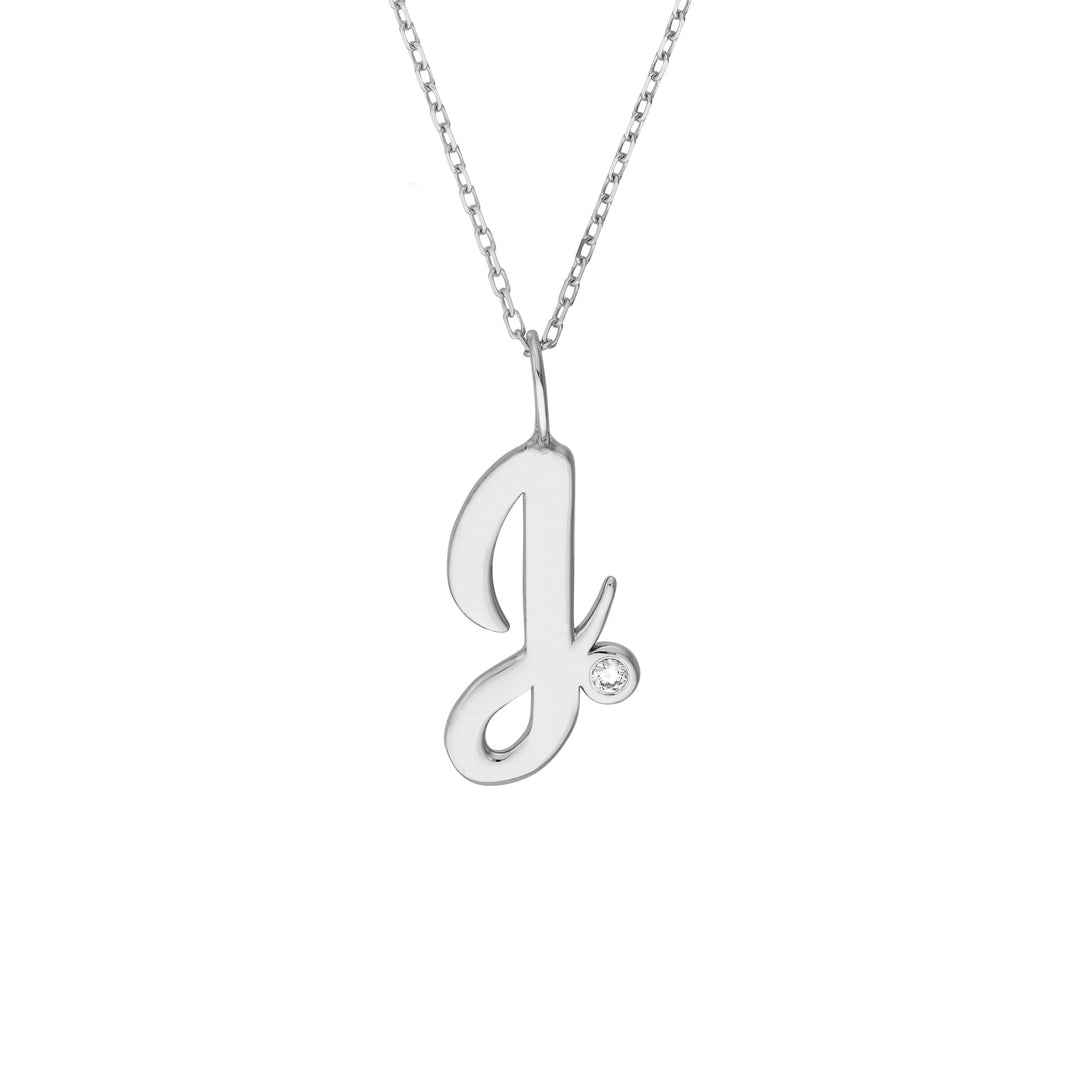 Script J with Diamond Bezel Necklace