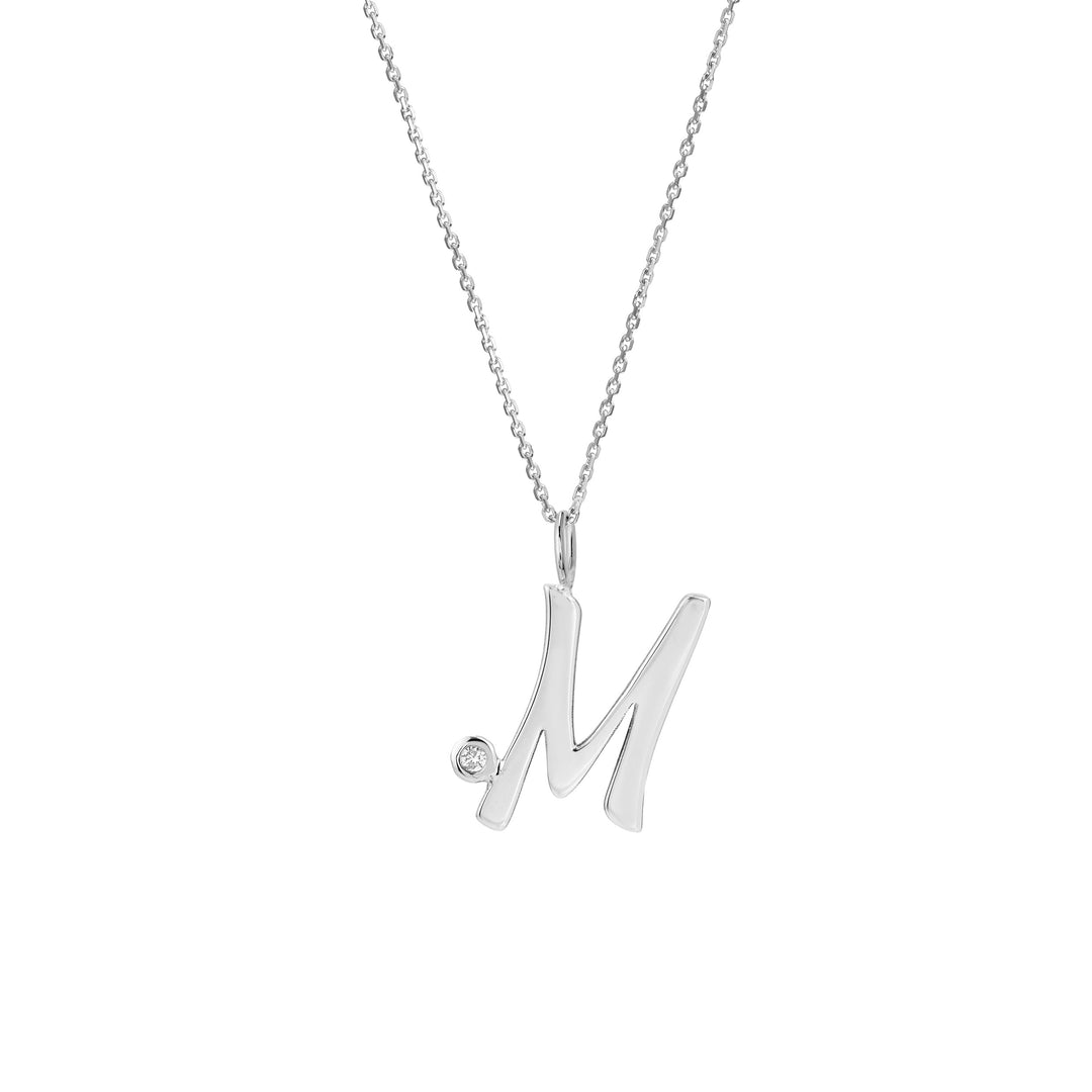 Script M with Diamond Bezel Necklace