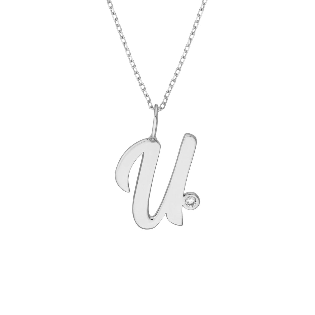 Script U with Diamond Bezel Necklace