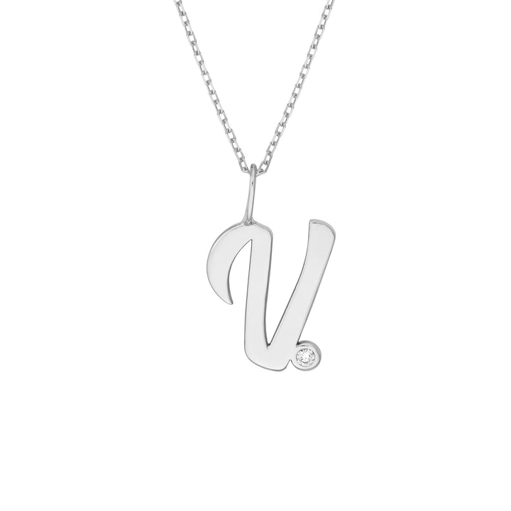 Script V with Diamond Bezel Necklace