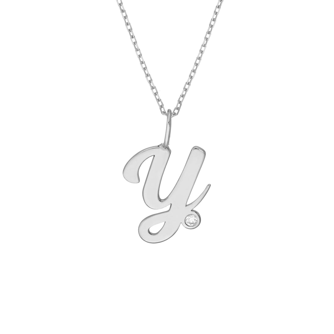 Script Y with Diamond Bezel Necklace