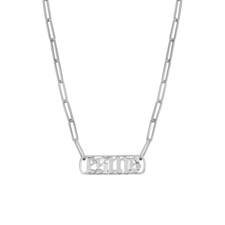 Gothic Nameplate Paper Clip Necklace w/Diamond