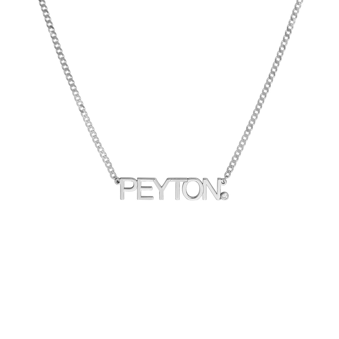 Block Nameplate Curb Chain Necklace w/Diamond