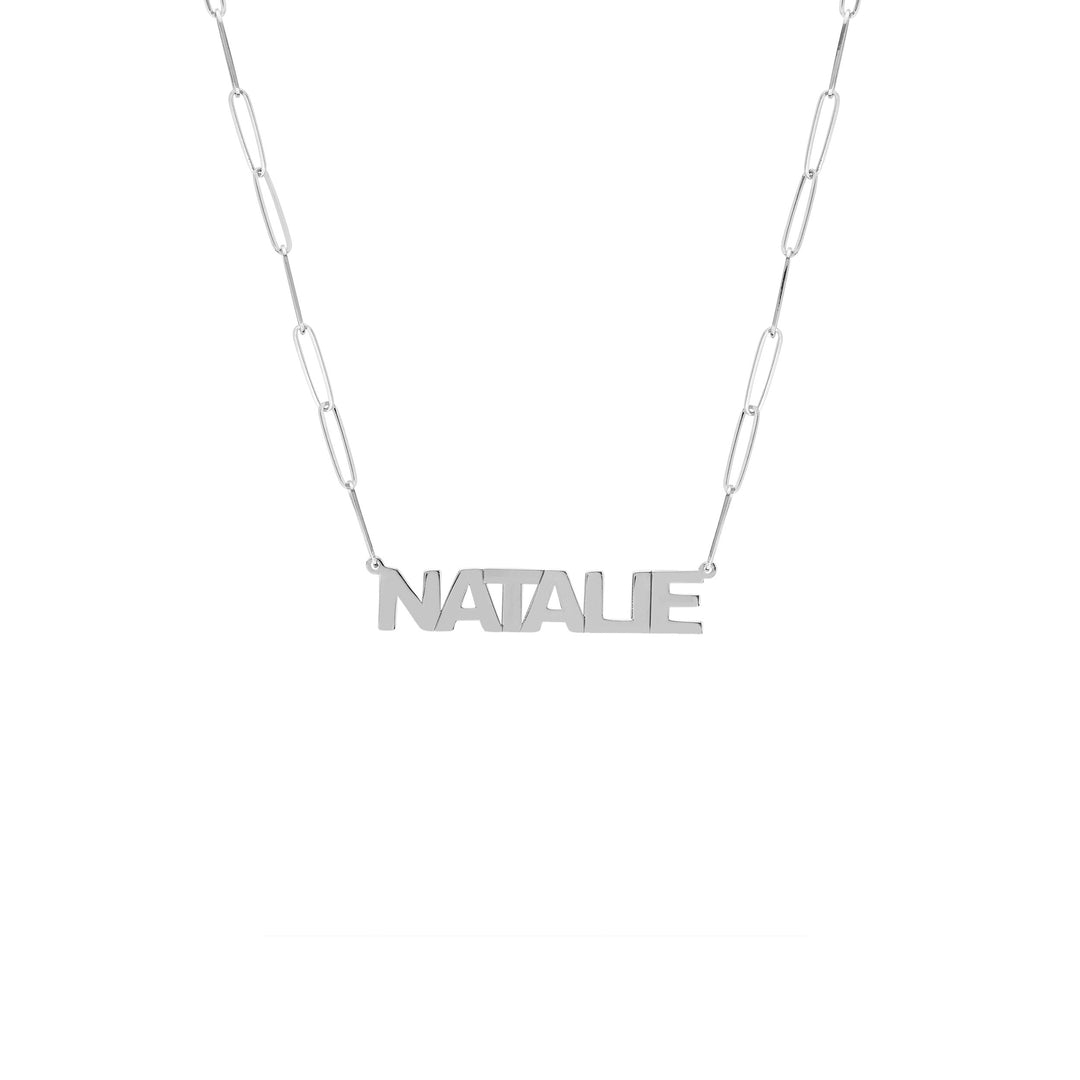 Block Nameplate Paper Clip Necklace