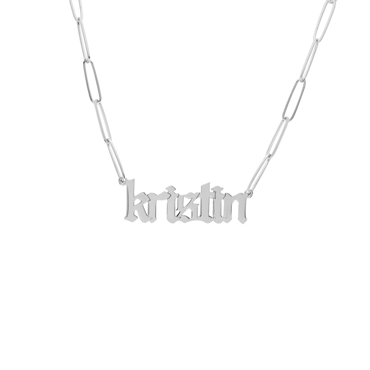 Gothic Nameplate Paper Clip Necklace