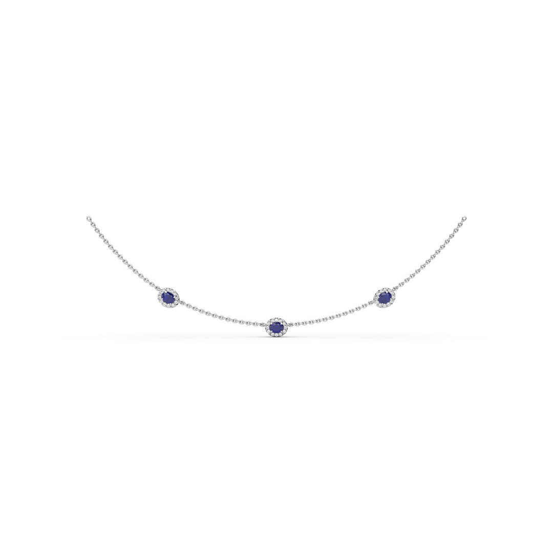 Three Stone Sapphire and Diamond Necklace