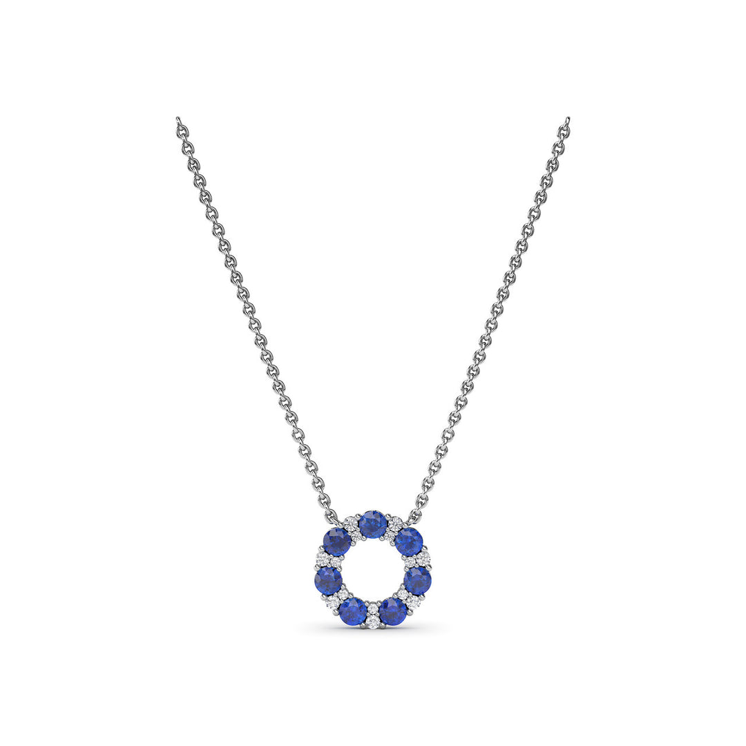 Shared Prong Sapphire and Diamond Circle Necklace