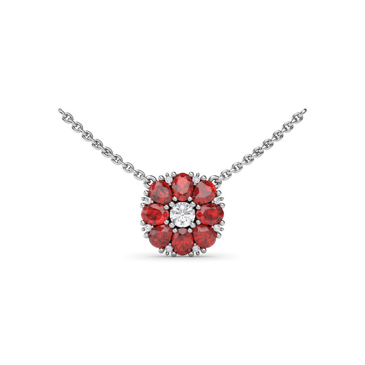 Ruby Flower Cluster Necklace