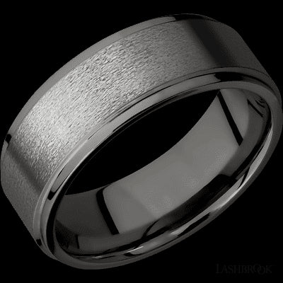 8 mm wide Flat Grooved Edges Tantalum Noir band.