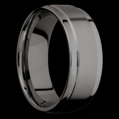 8 mm wide Flat Wide Grooved Edges Tantalum Noir band.