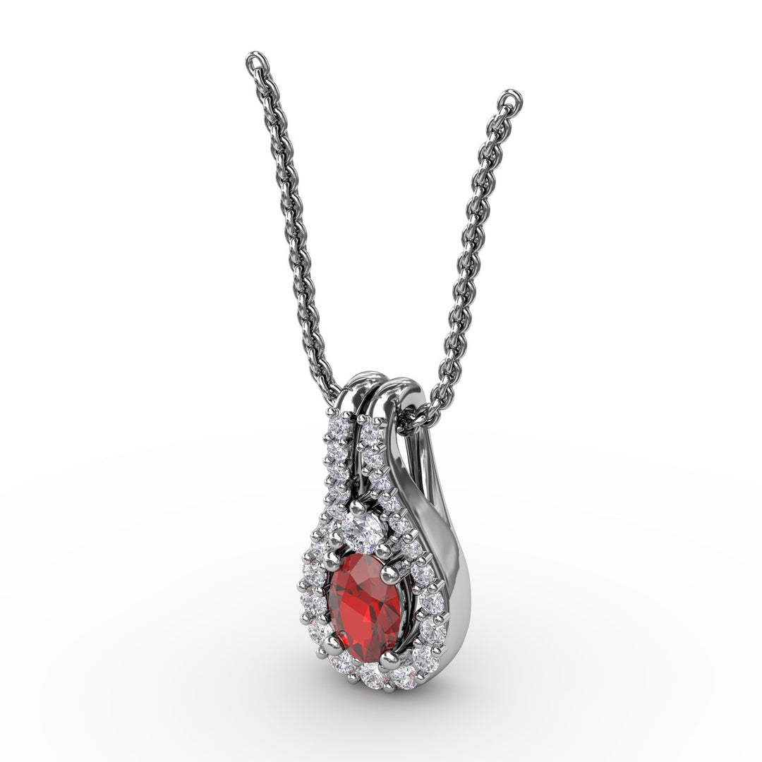 Halo Teardrop Ruby and Diamond Pendant