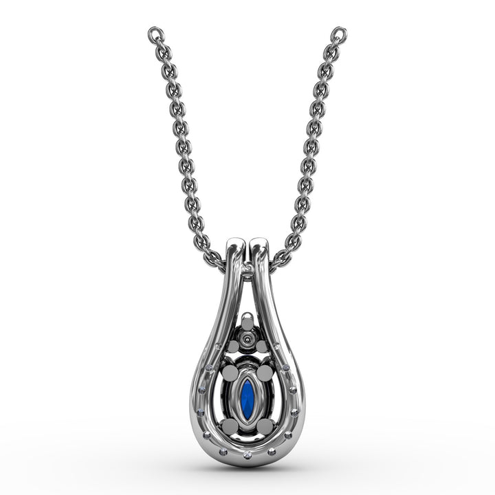 Halo Teardrop Sapphire and Diamond Pendant