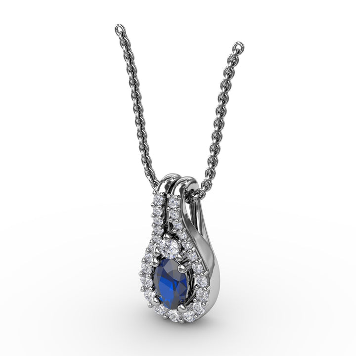 Halo Teardrop Sapphire and Diamond Pendant