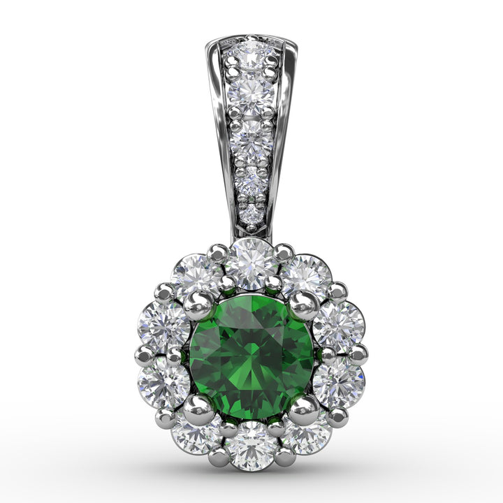 Halo Emerald and Diamond Pendant