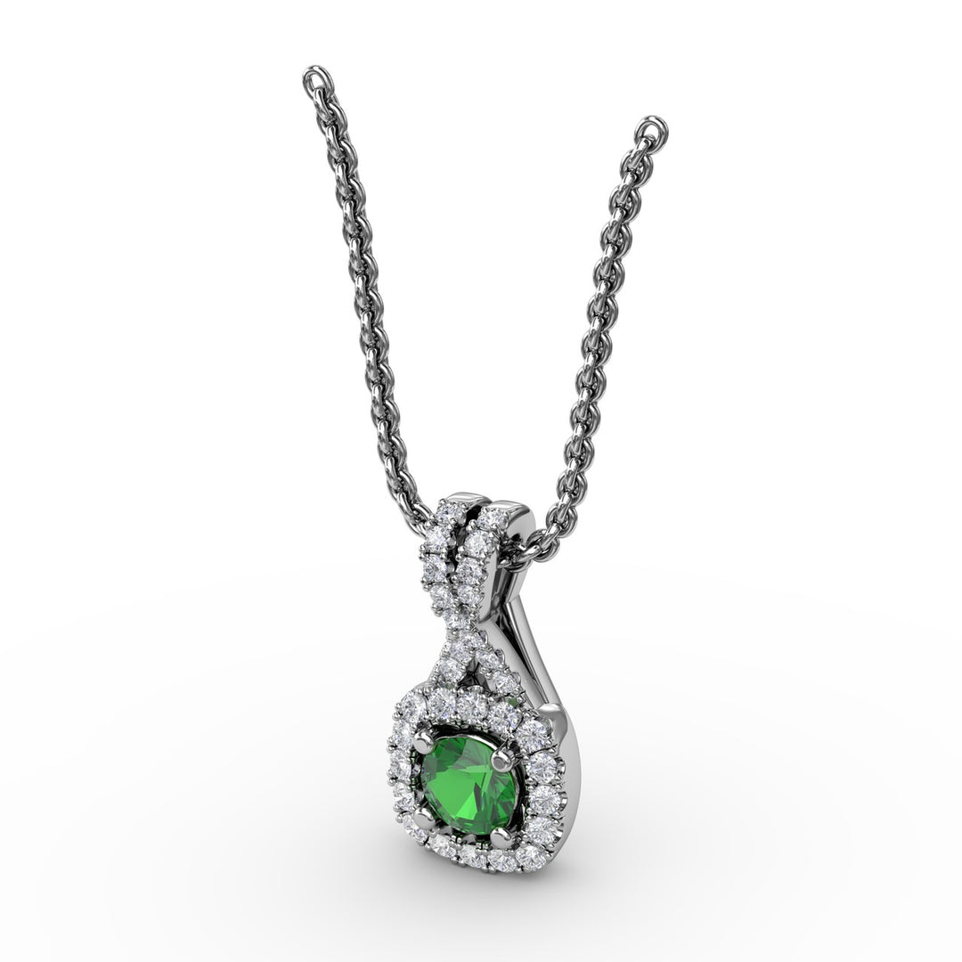 Halo Emerald and Diamond Pendant