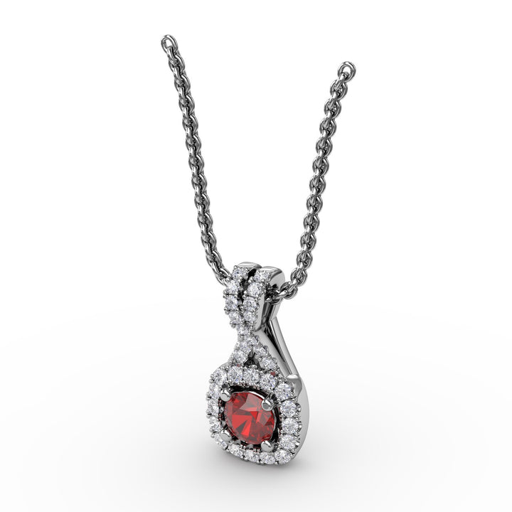 Halo Ruby and Diamond Pendant