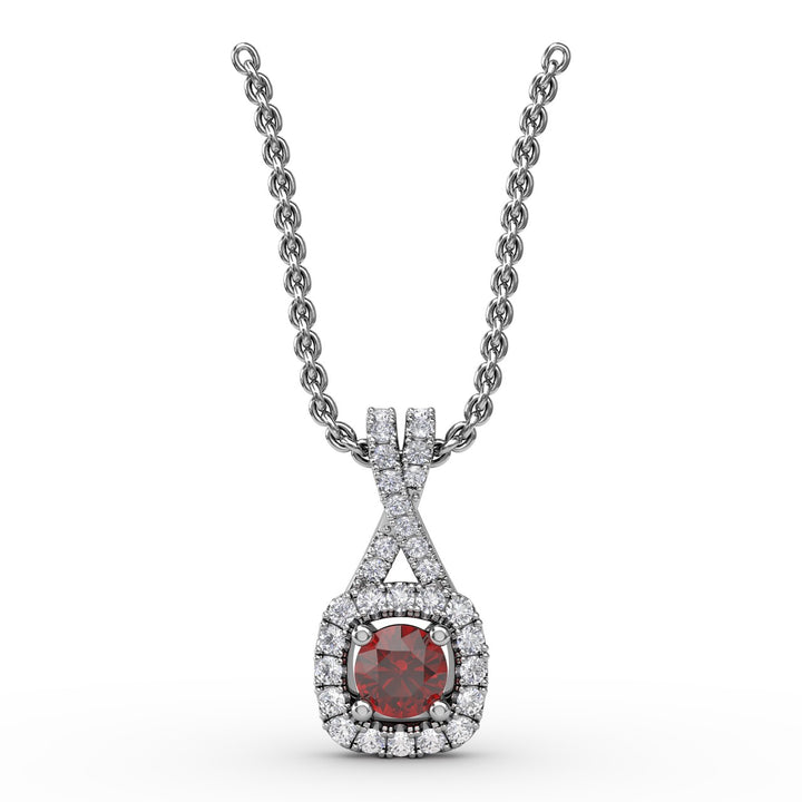 Halo Ruby and Diamond Pendant