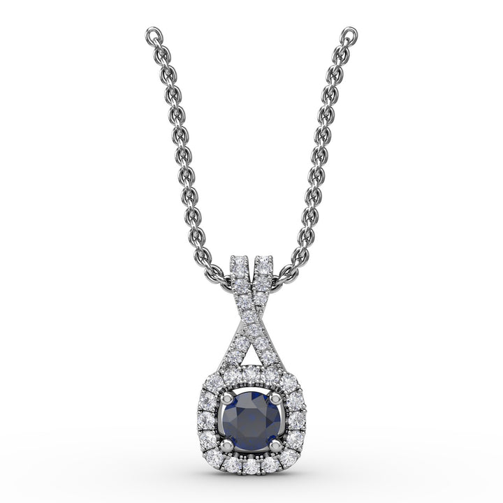 Halo Sapphire and Diamond Pendant