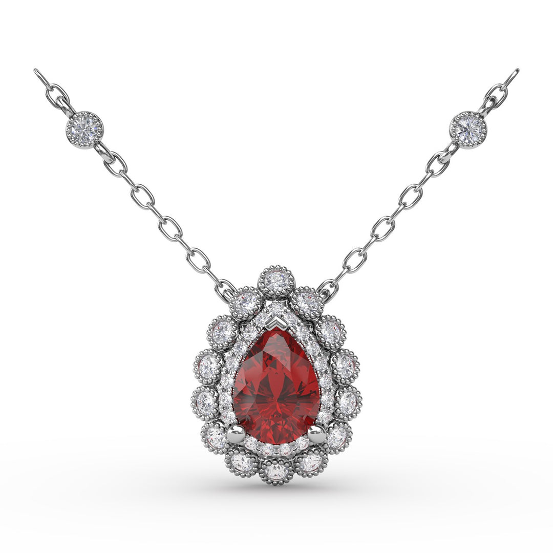 Floral Teardrop Ruby and Diamond Pendant