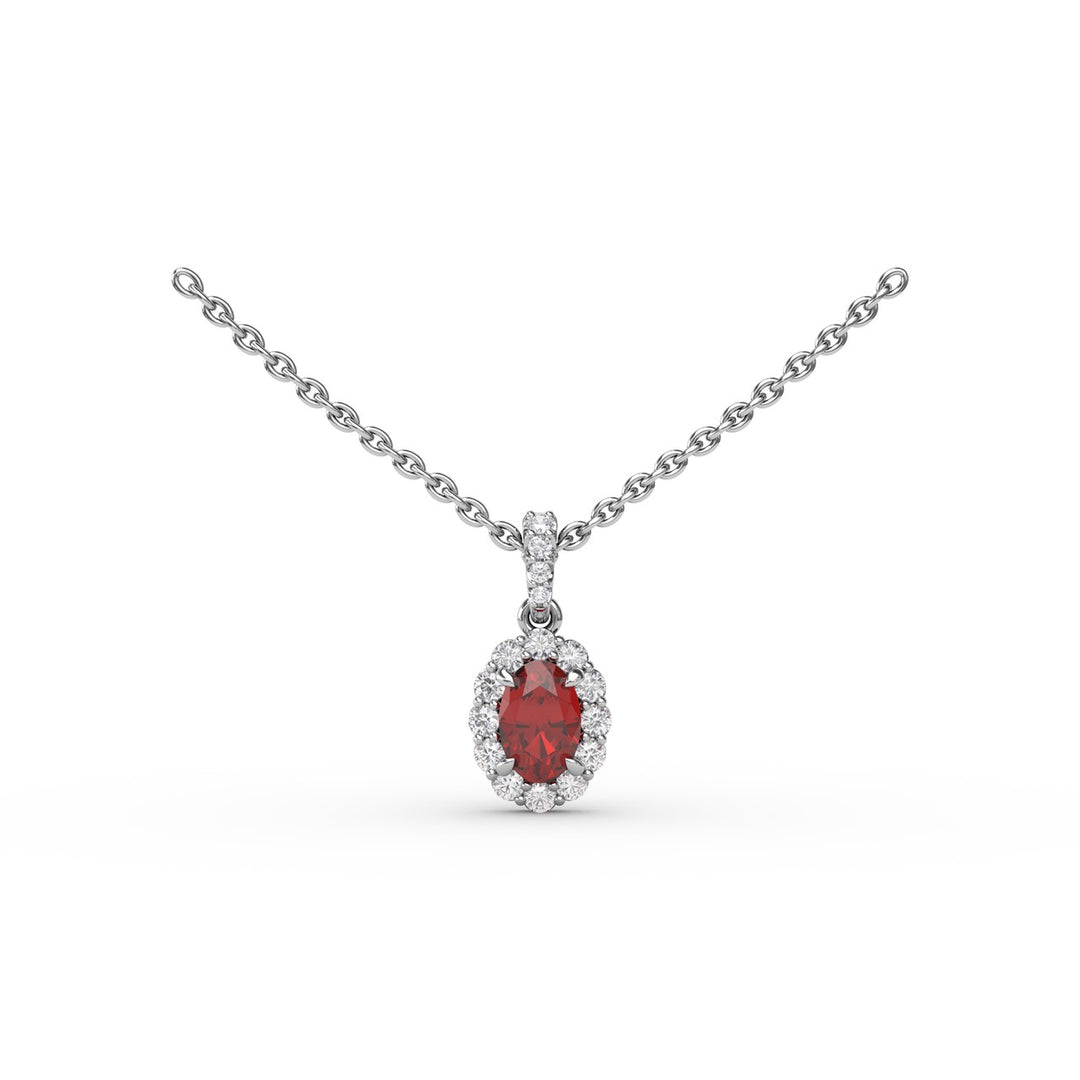 Ruby and Diamond Halo Necklace