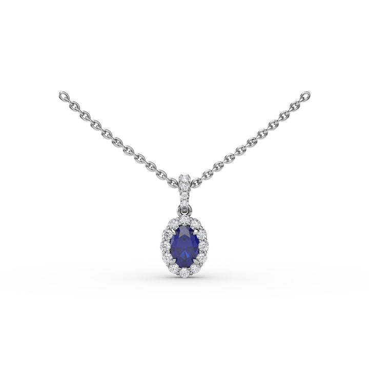 Sapphire and Diamond Halo Necklace