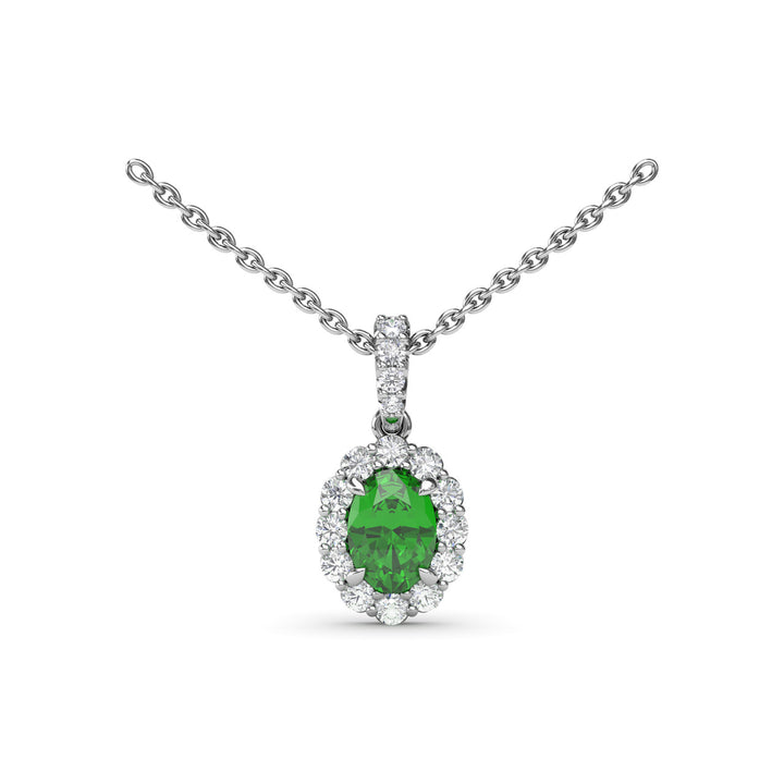 Emerald and Diamond Halo Necklace