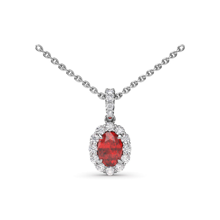 Ruby and Diamond Halo Necklace