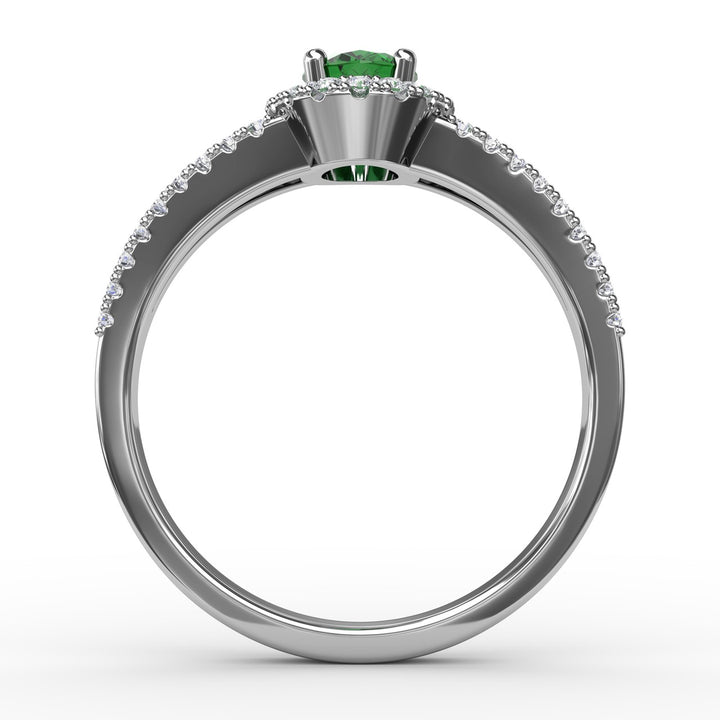 Split Shank Oval Emerald and Diamond Ring