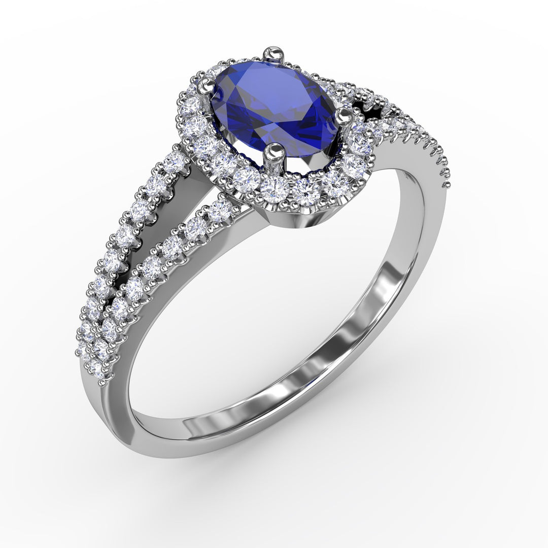 Split Shank Oval Sapphire and Diamond Ring