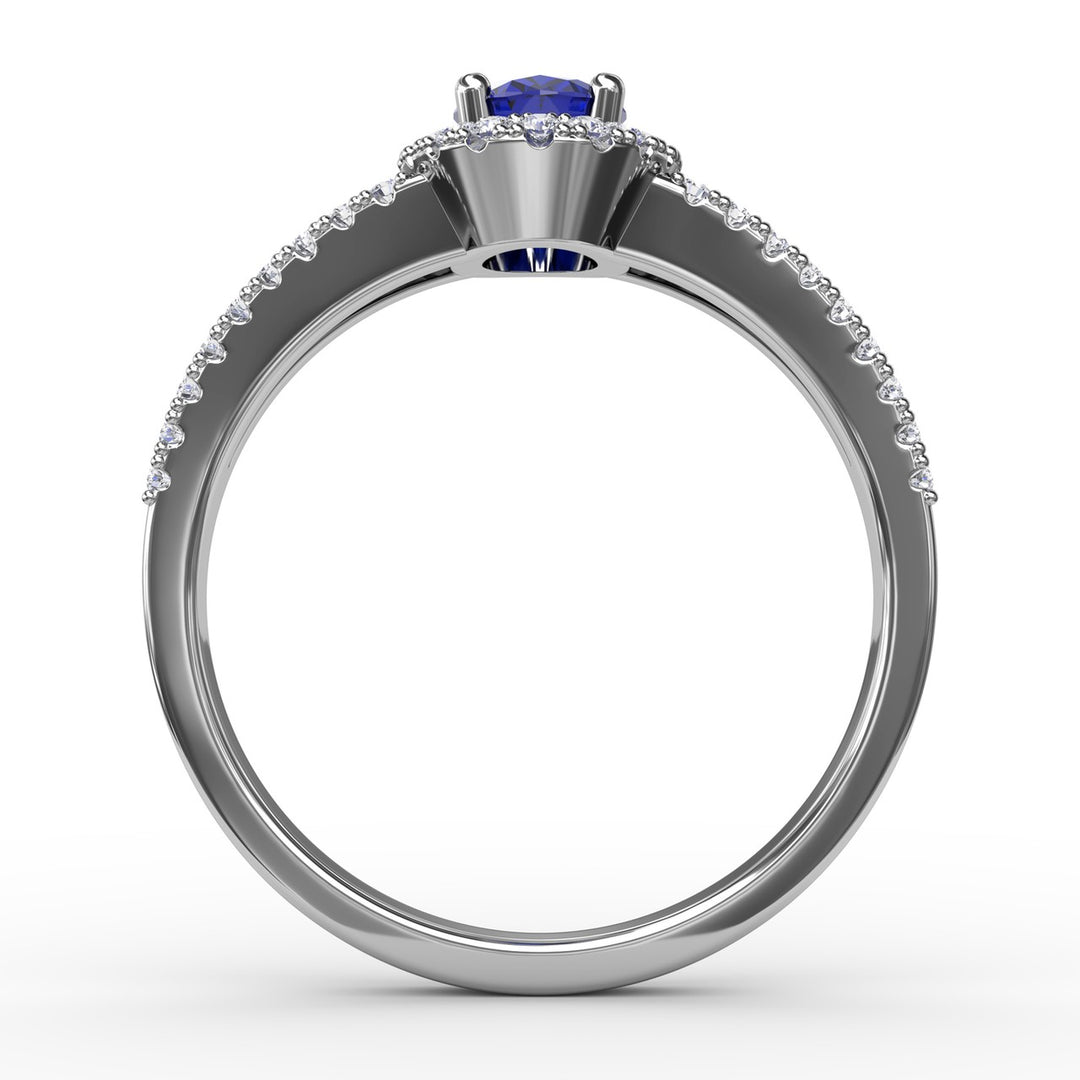 Split Shank Oval Sapphire and Diamond Ring