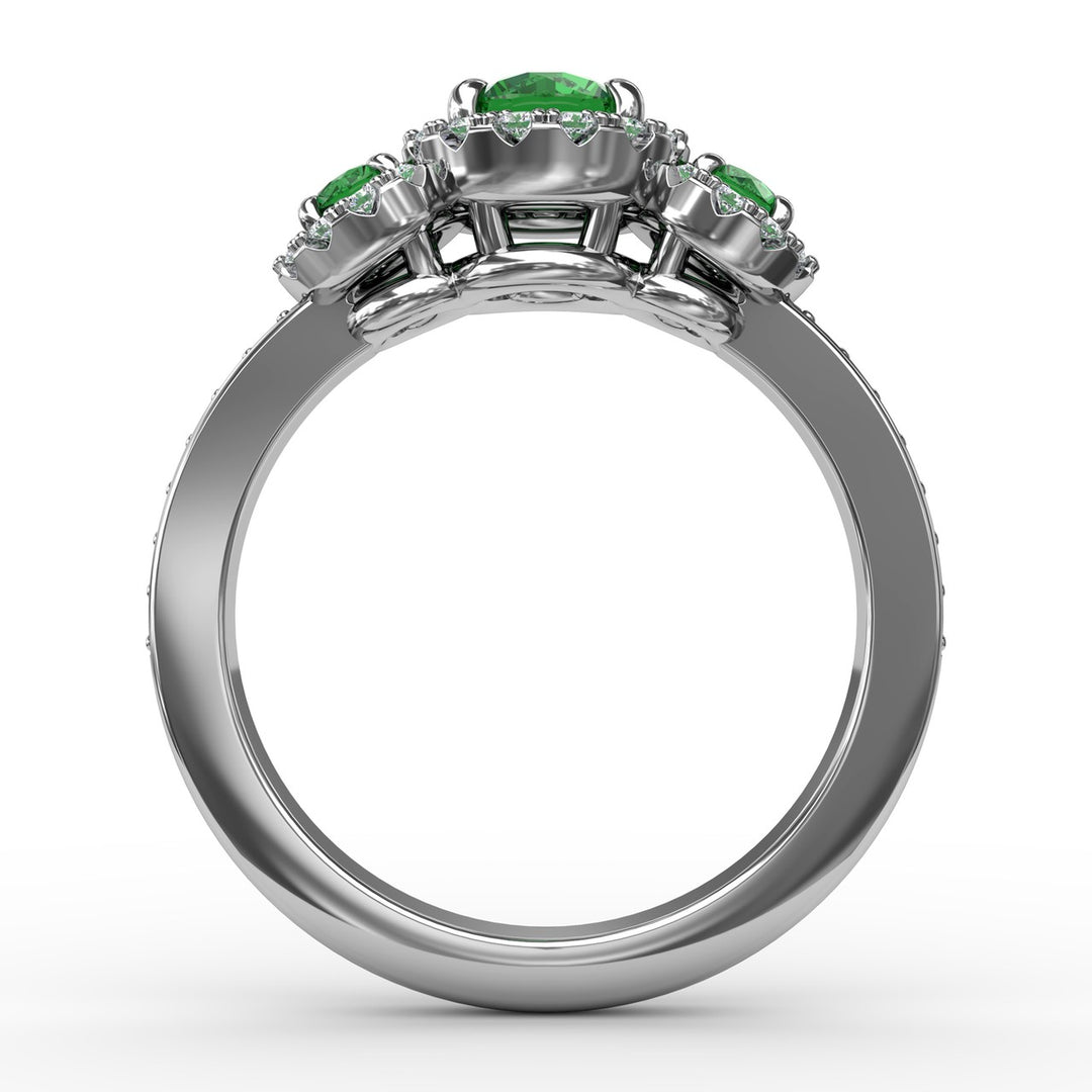 Dazzling Three Stone Emerald And Diamond Ring