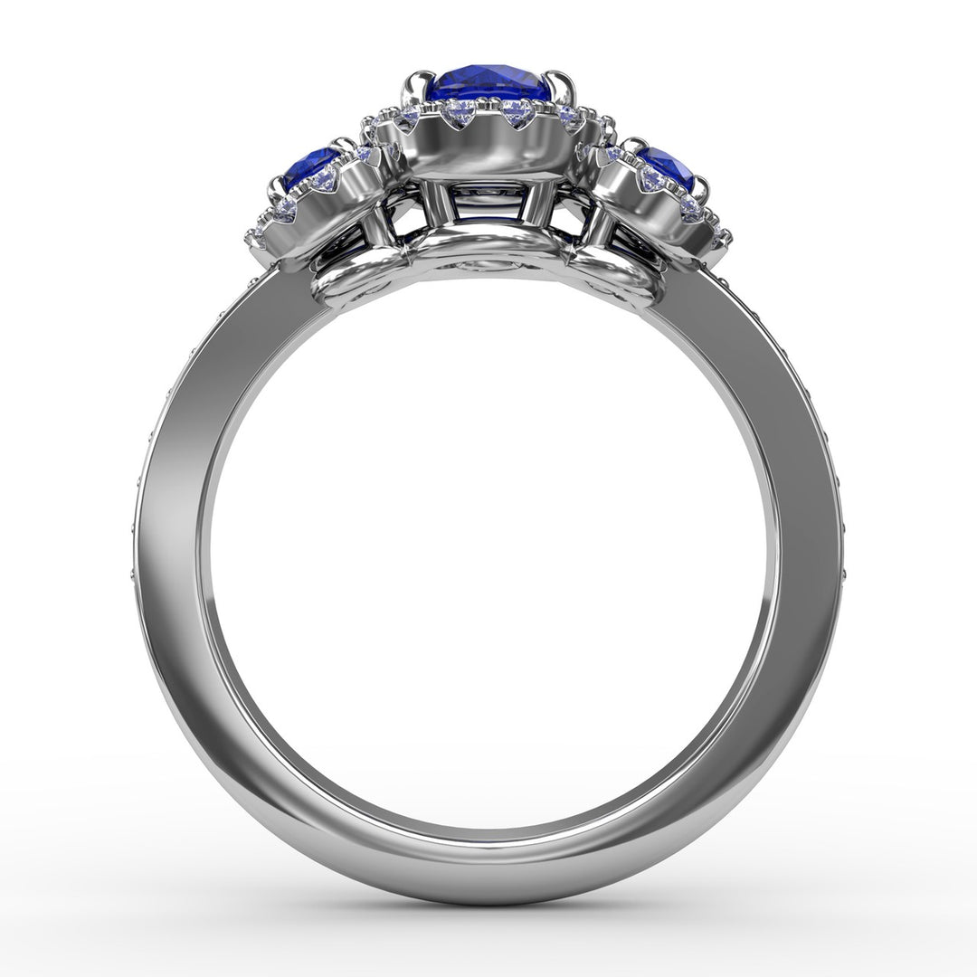 Dazzling Three Stone Sapphire And Diamond Ring