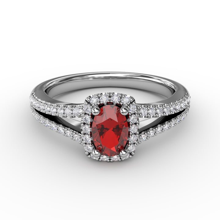 Split Shank Oval Ruby and Diamond Ring