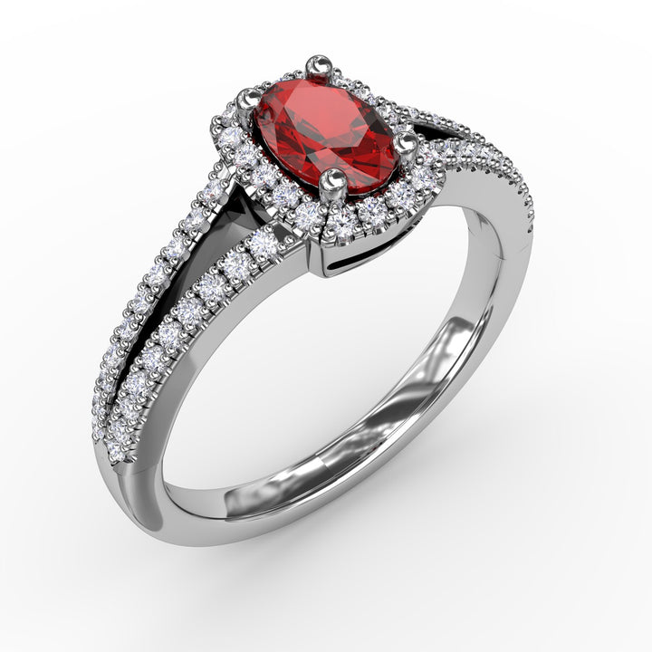 Split Shank Oval Ruby and Diamond Ring