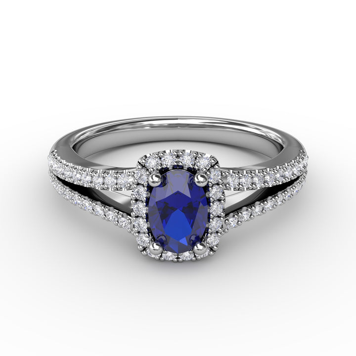 Split Shank Oval Sapphire and Diamond Ring