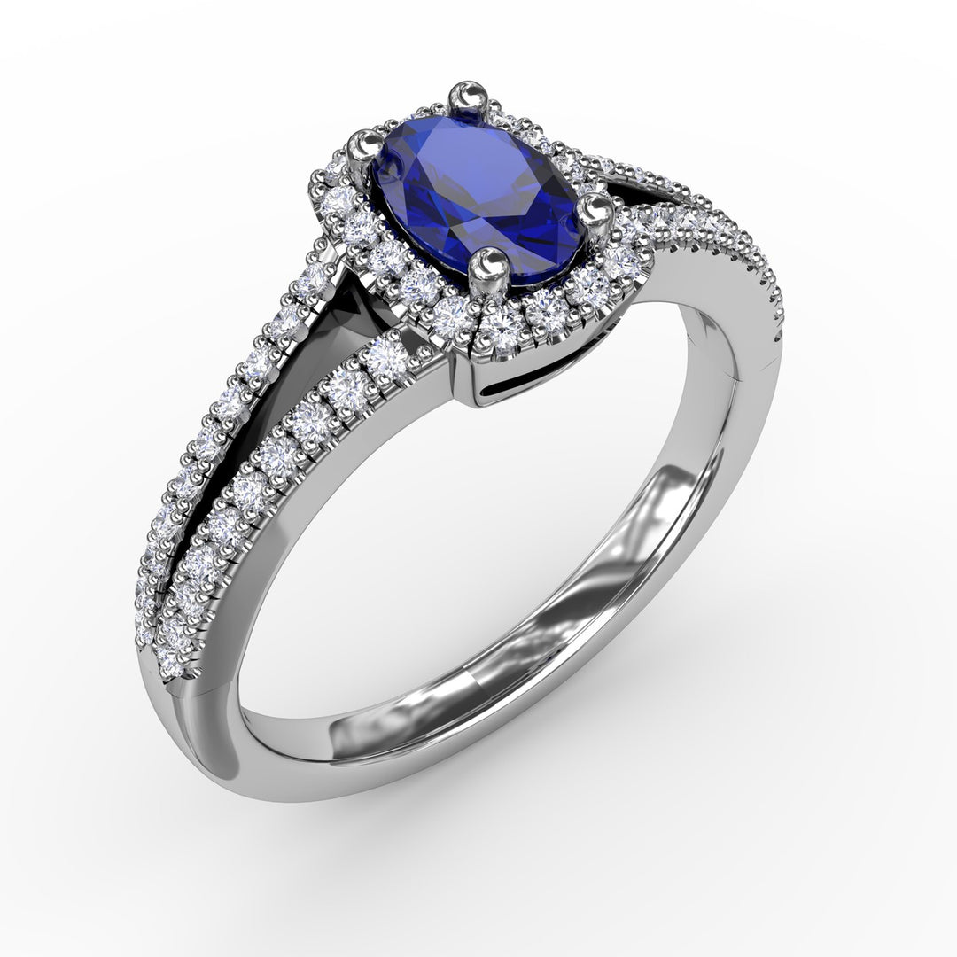 Split Shank Oval Sapphire and Diamond Ring