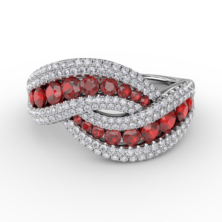 Intertwining Love Ruby and Diamond Ring