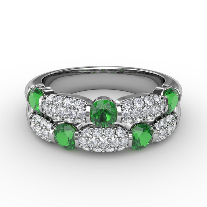 Double Row Emerald and Diamond Ring