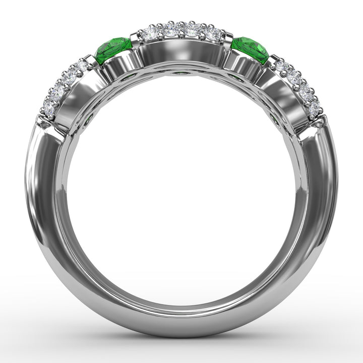 Double Row Emerald and Diamond Ring