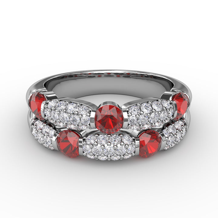 Double Row Ruby and Diamond Ring