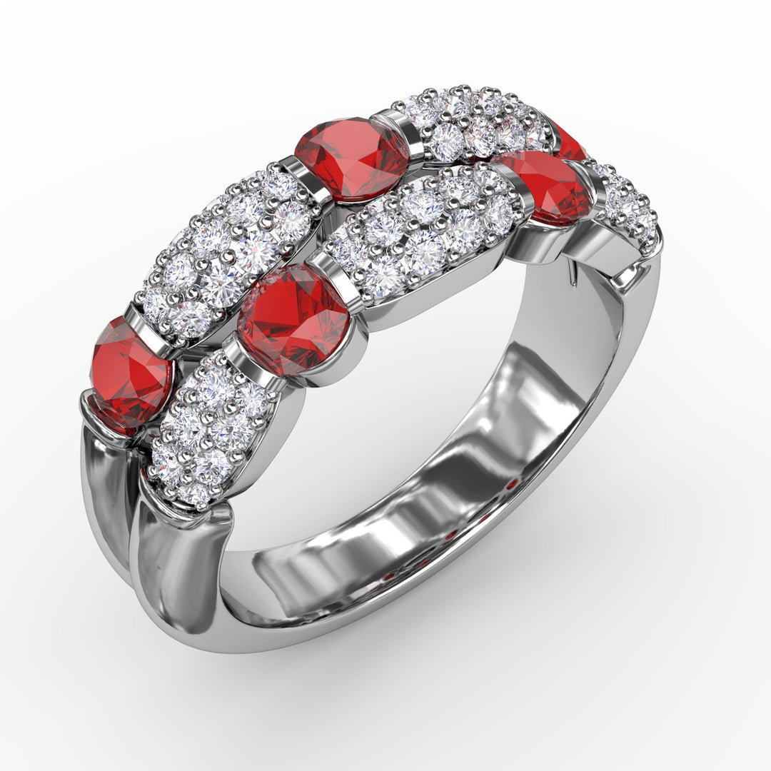 Double Row Ruby and Diamond Ring