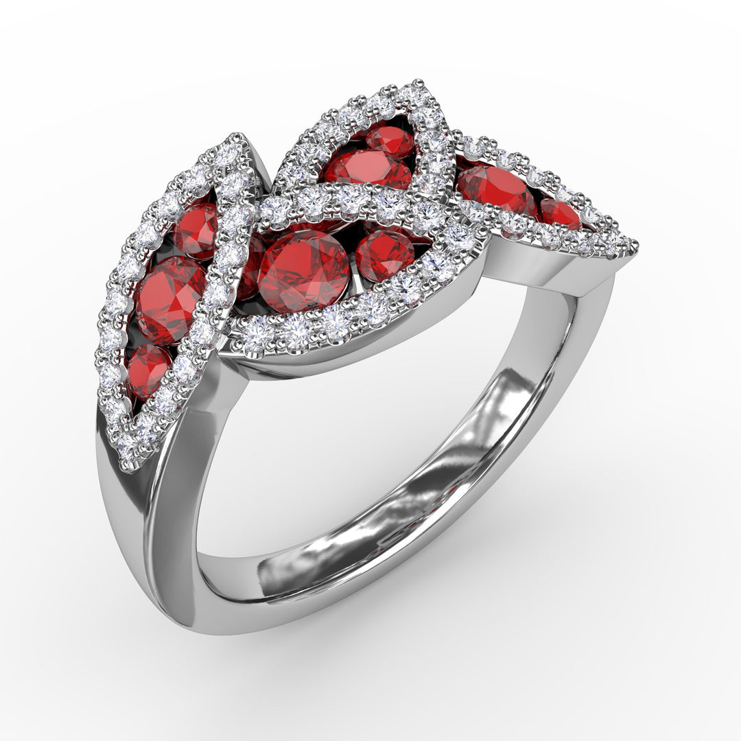 Glam Galore Ruby and Diamond Leaf Ring