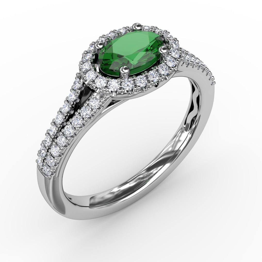 Halo Emerald and Diamond Ring