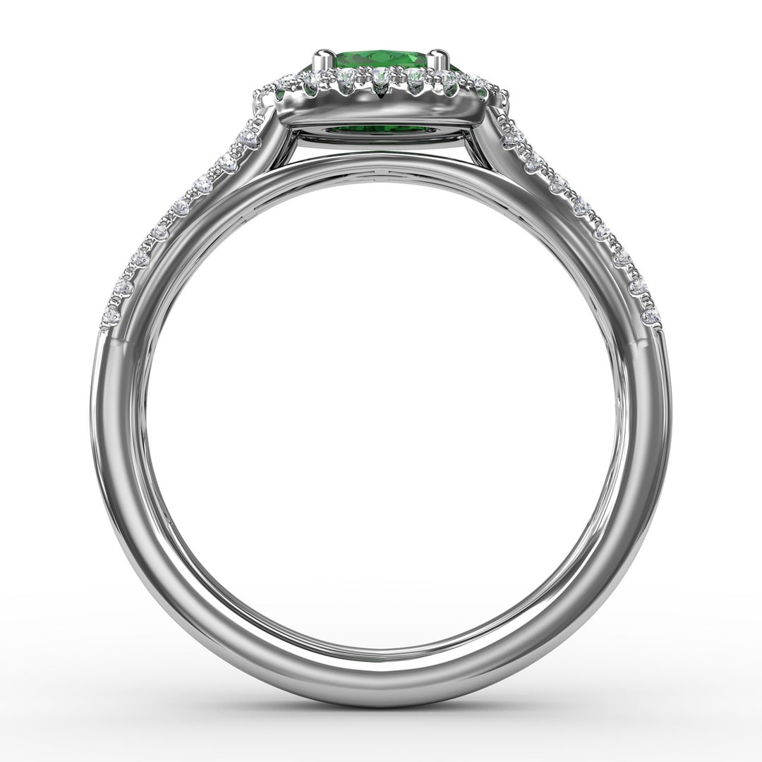 Halo Emerald and Diamond Ring