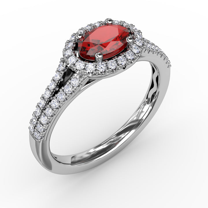 Halo Ruby and Diamond Ring