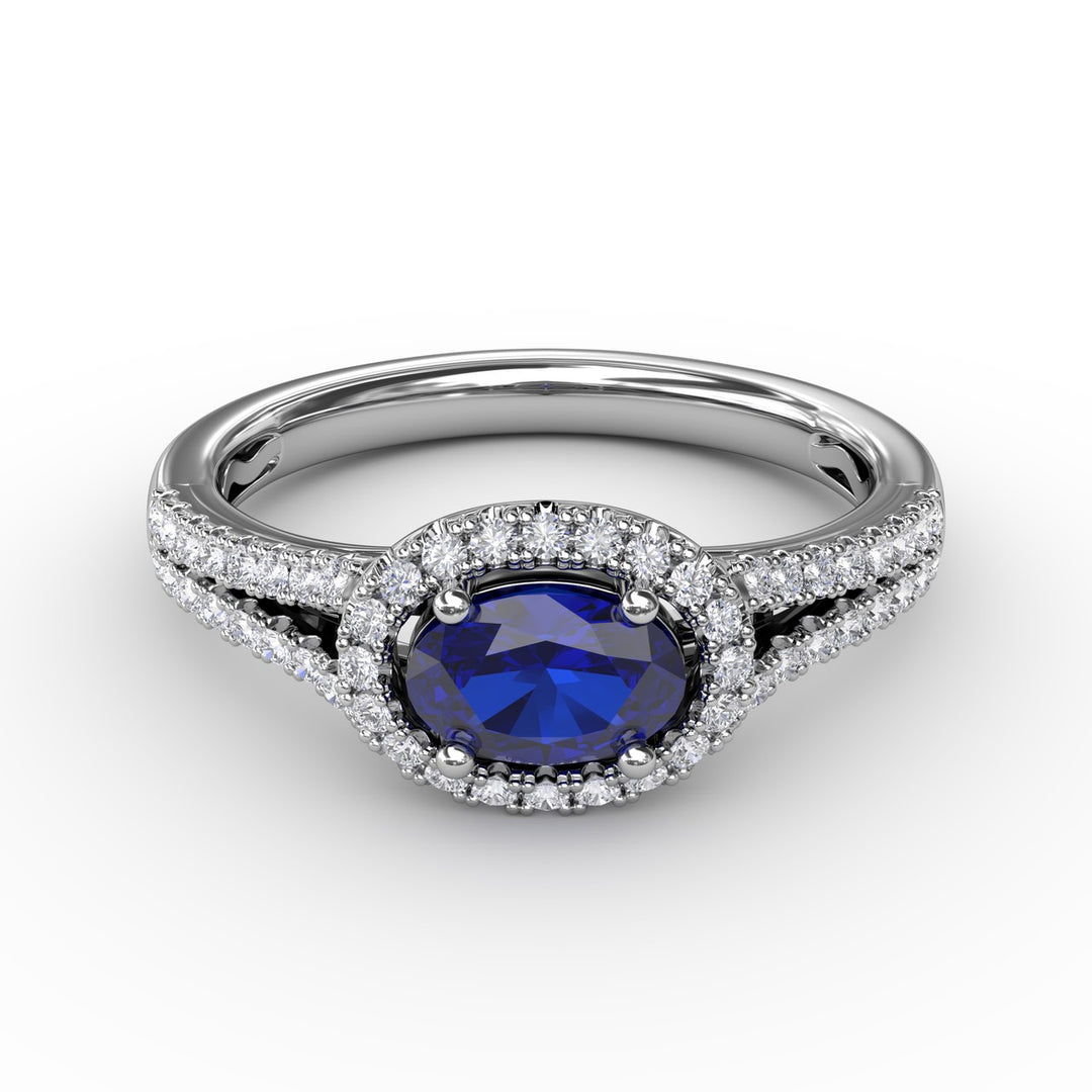 Halo Sapphire and Diamond Ring