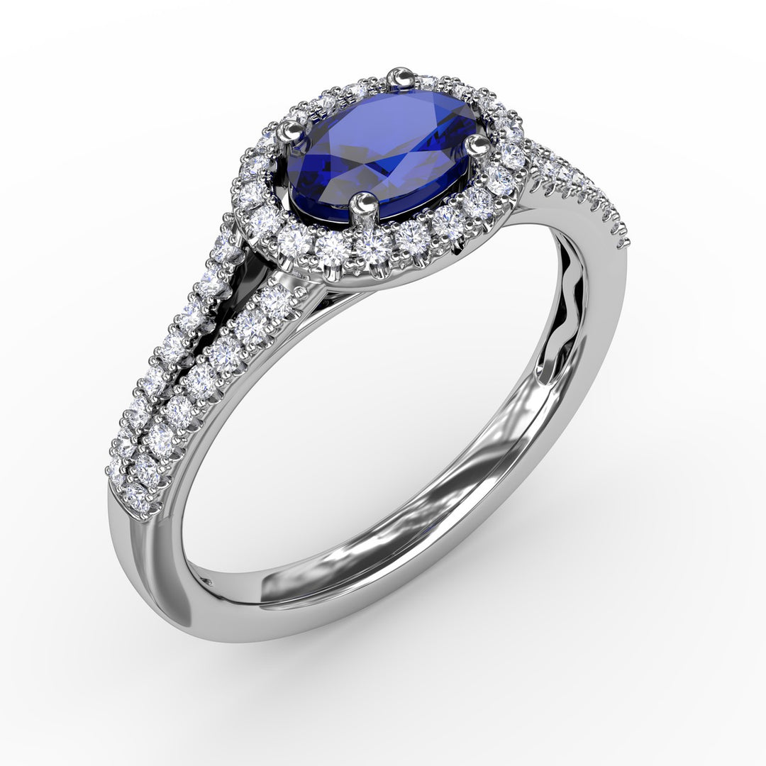 Halo Sapphire and Diamond Ring