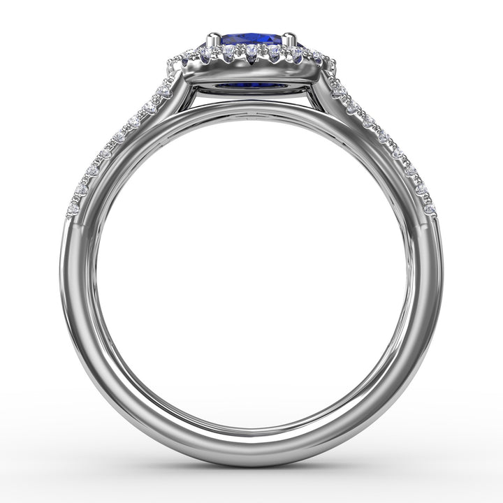 Halo Sapphire and Diamond Ring